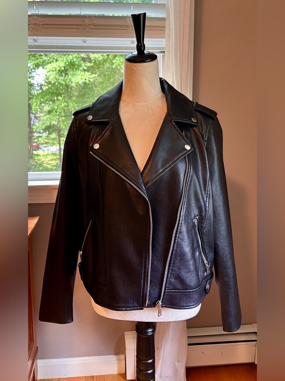 LOFT Black Leather Moto Jacket with Silver Hardware